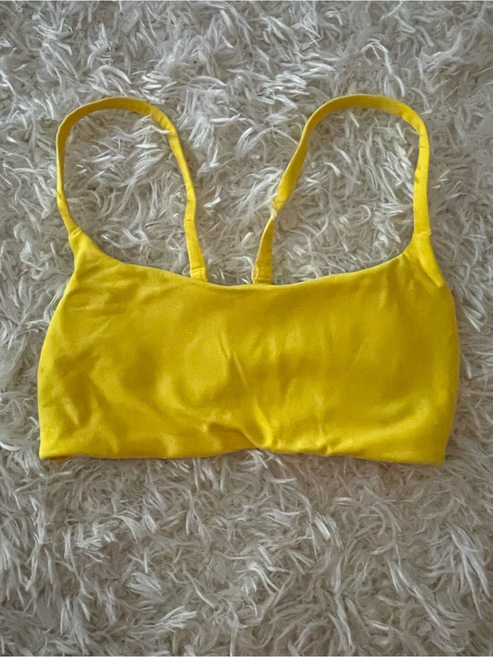 Yellow lululemon wunder train scrappy racer bra